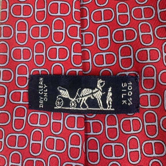 Hermes Paris mens 100% silk necktie made in France red pattern red - Picture 4 of 11